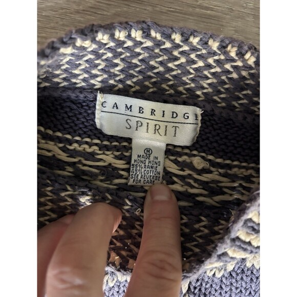 Vtg Cambridge Spirit Cottagecore Blue Floral Jacquard Bow Mock Neck Sweater M - Picture 8 of 9